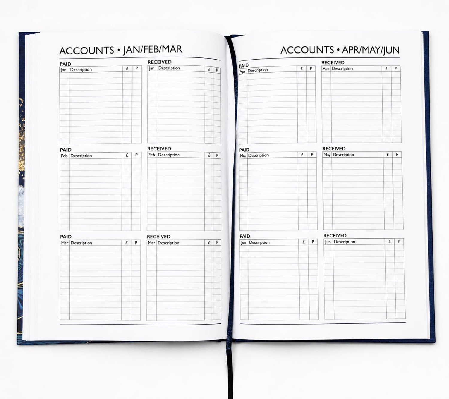 Sixstore 2027 A5 Weekto View Dagboek, Marmeren Cover - Gebonden Casebound, Weekplanner, Elastische riem - ShopVlot