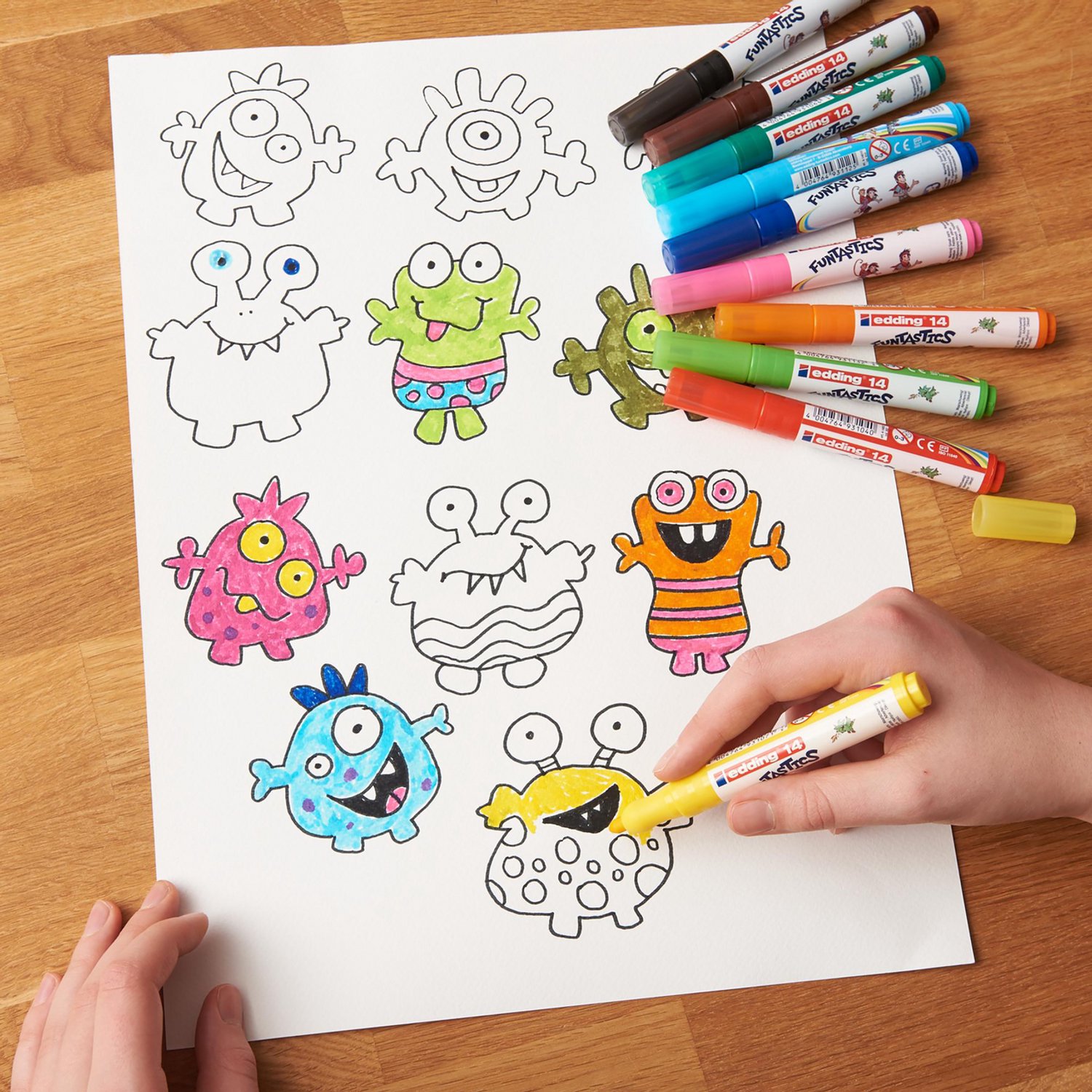 edding 14 FUNTASTICS - kleurstiften voor kinderen - set van 10 - ronde punt 3 mm - voor kleurplezier op lichtgekleurd papier en karton - uitwasbaar van huid en textiel - zomervakantie - kindercadeau — afbeelding 2