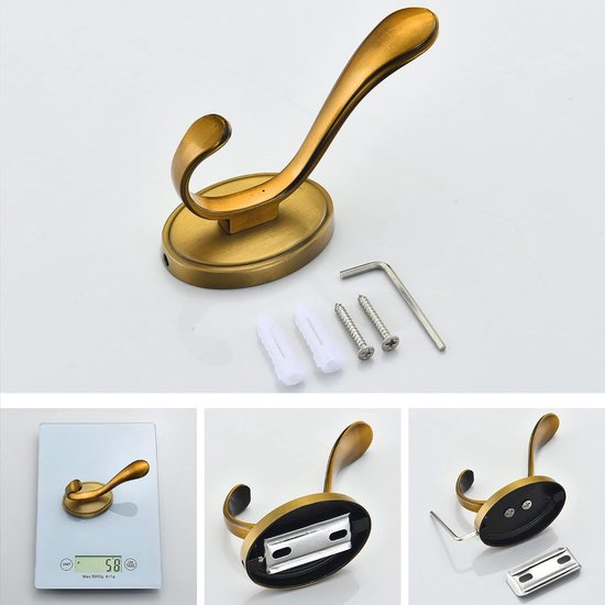 Vintage metalen kapstokhaken 4 stuks, antieke messing handdoekhaken aan de muur gemonteerd, zware wandhaken voor badkamers, badjas, kledinghangerhouder voor boerderij, slaapkamer, keuken — afbeelding 2
