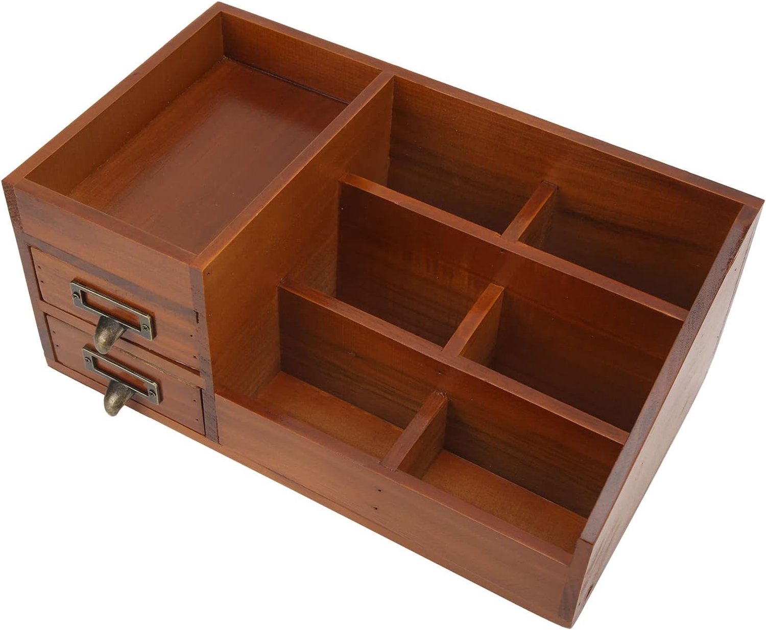 SnelShoppen - Houten Bureau-Organizer met 2 Lades en 6 Kleine Scheidingswanden - Eco-vriendelijk Hout voor Kantoorbenodigdheden, Cosmetica en Briefpap