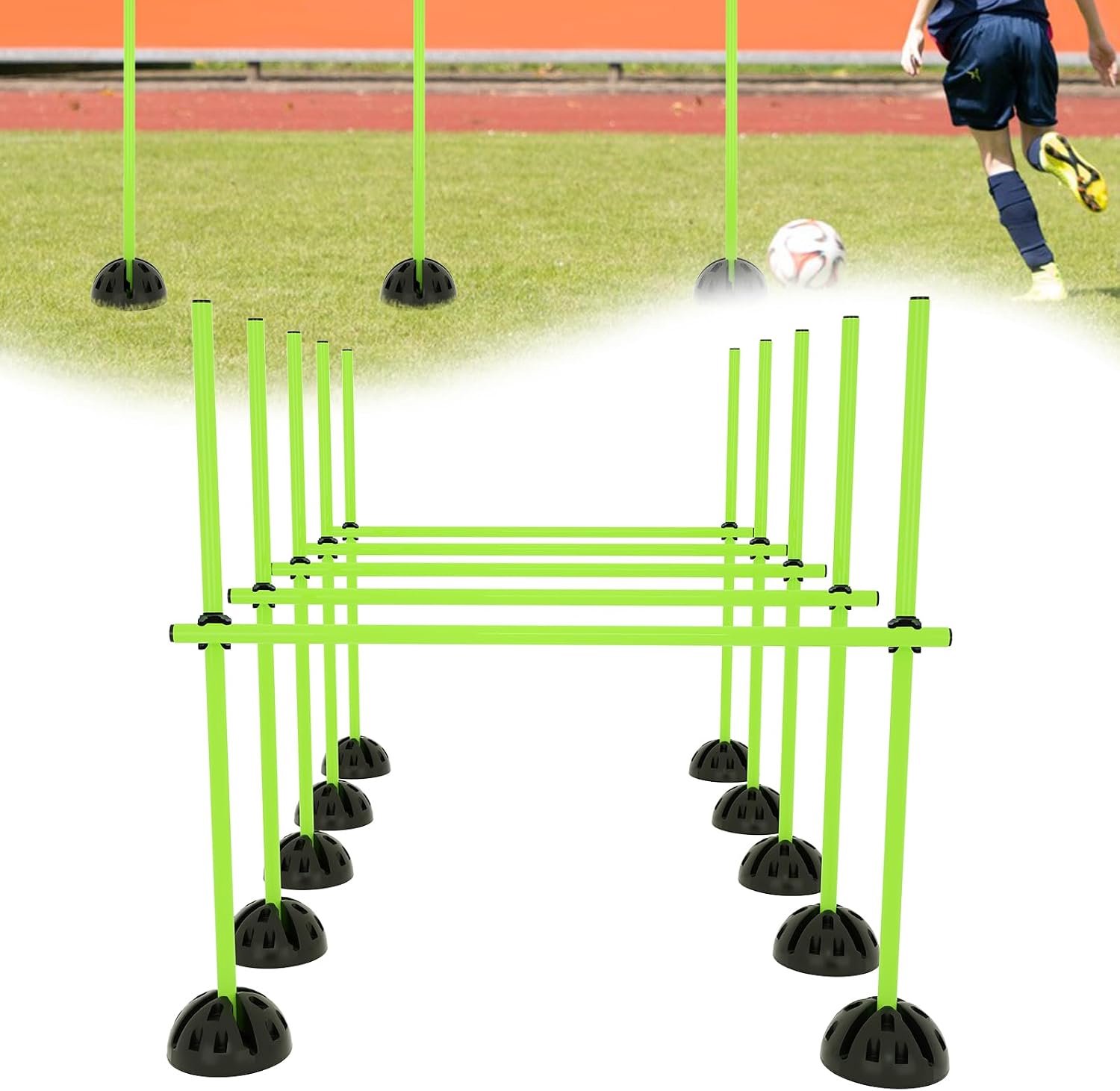 Agility Grid Set springstangen, trainingsstangen, behendigheidshorden voor conventionele training, hobby, horse obstakels, met 15 stangen, 10 poten en 10 clips