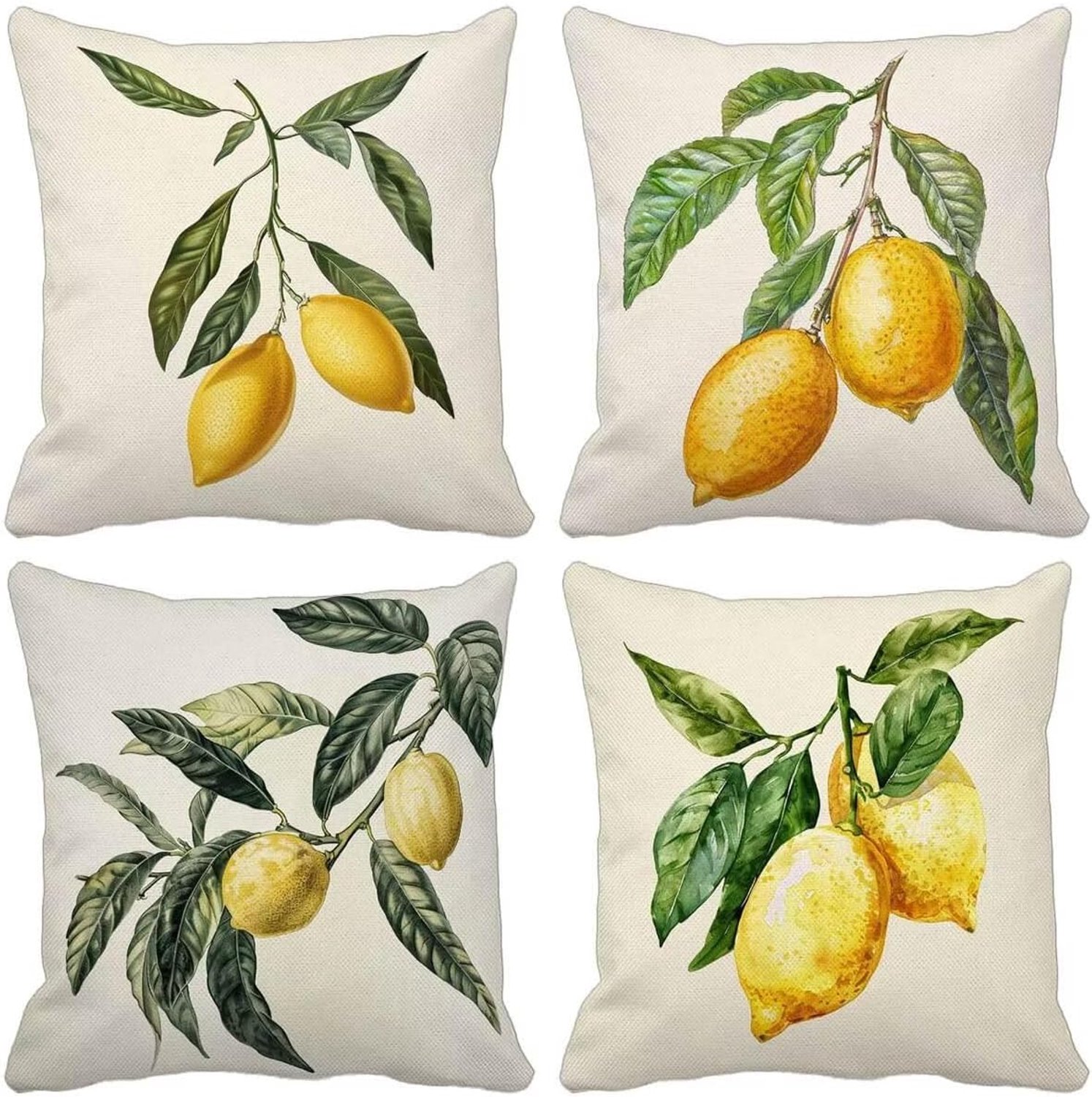 Bankkussen, beige, fruit, 80 x 80 mm, 4 stuks, versterkte naden, dubbel, ultrazacht, verborgen ritssluiting, tuinbank, terras, hoes voor buiten, voor woonkamer, woondecoratie I-6