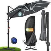KESSER® SUN Zweefparasol XL Ø330 cm met LED Solar Verlichting - Parasol Inclusief Beschermhoes 360° Draaibaar UV50+ Tuinparasol Zonne-energie - Antraciet