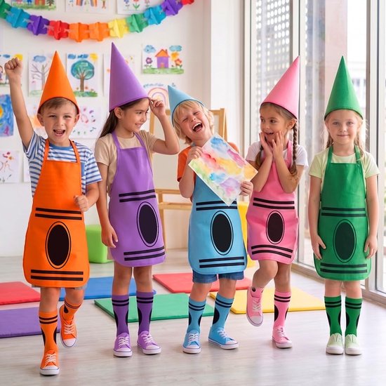 2/3 stuks kleurpotloden kostuum voor kinderen met hoeden, kegels, carnaval — afbeelding 4