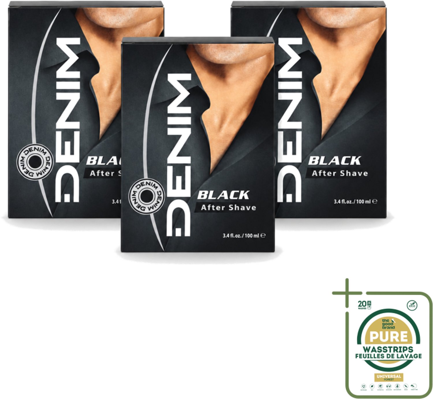 3 x Denim – Aftershave – Black – 100 ml - Wasstrips - Aftershave - Aftershave Man - Aftershave Voor Mannen - Aftershave Na Scheren - Scheren Aftershave