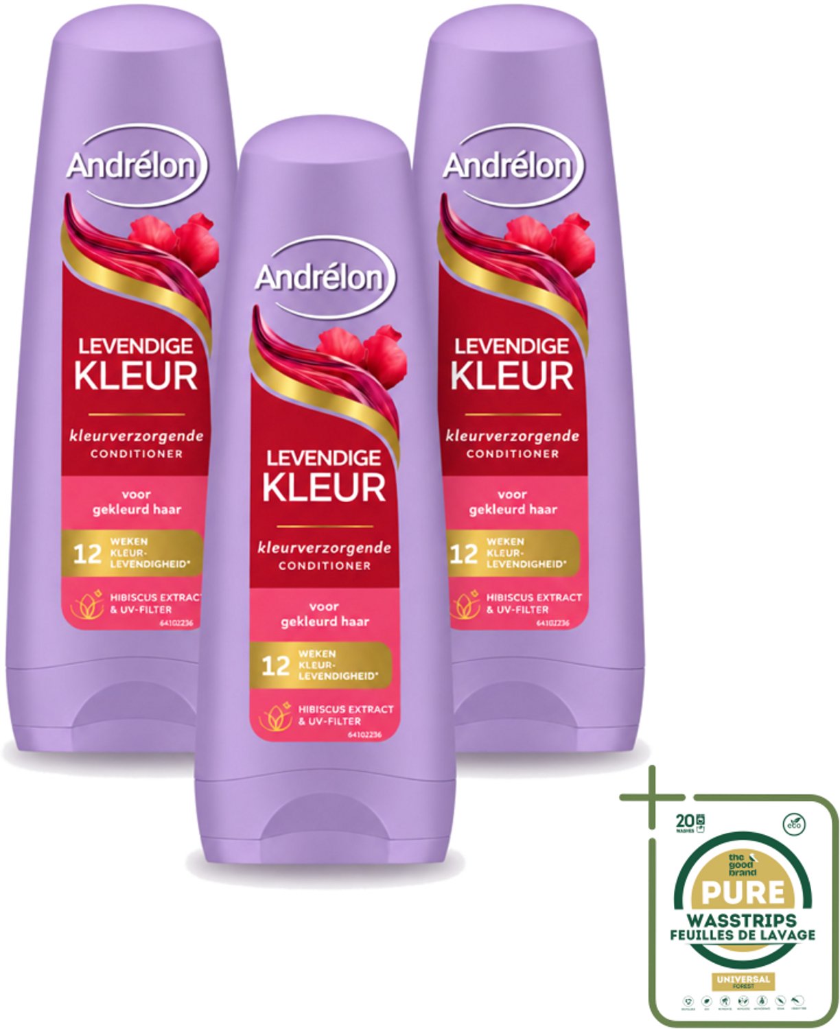 3 x Andrélon – Conditioner – Levendige Kleur – 200 ml - Wasstrips - Kleurvervanging - Haarkleur Bescherming - UV-filter - Hibiscus Extract - Haarkleur Levendigheid
