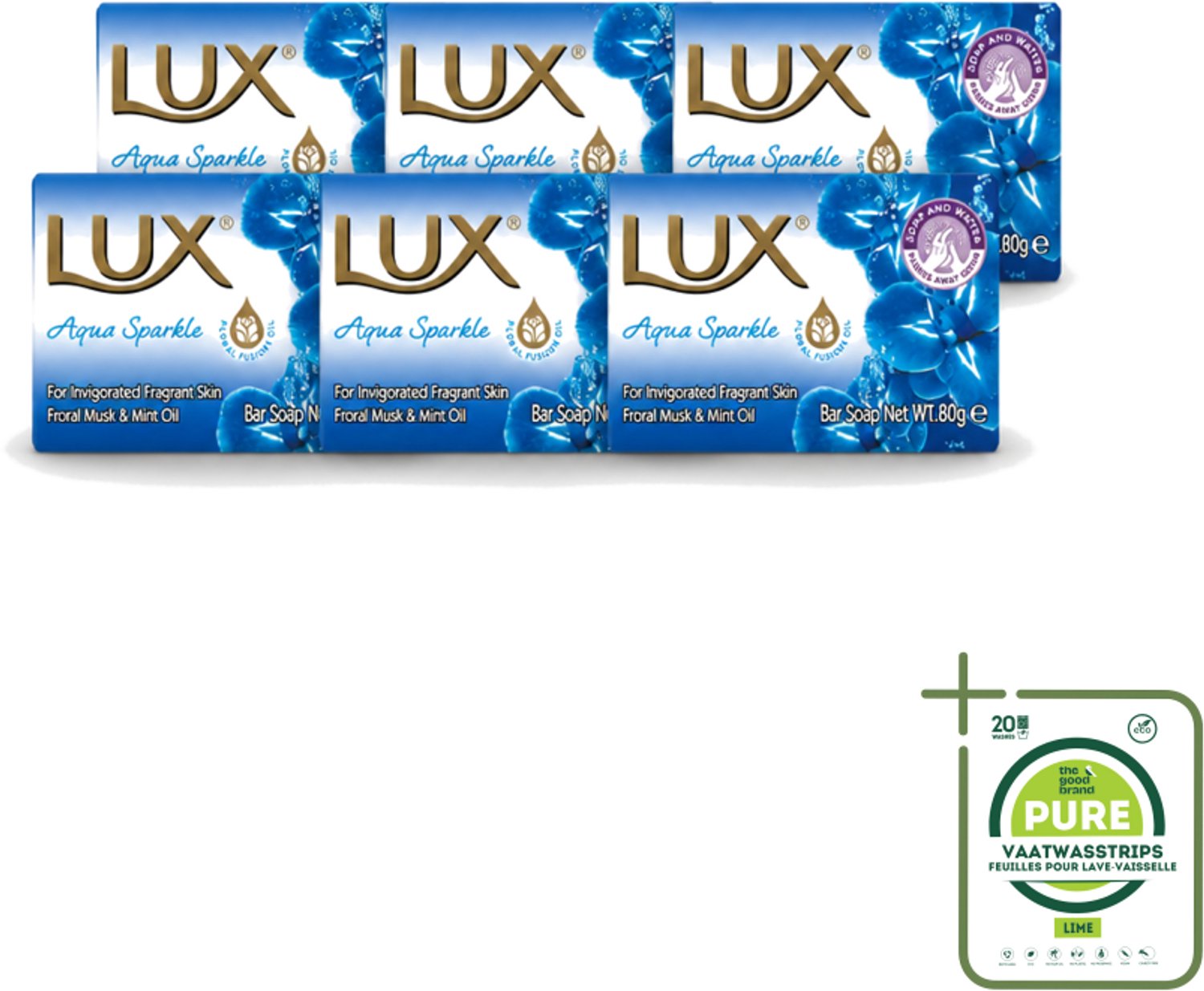 6 x Lux – Bar Soap – Aqua Sparkle – 80 g - Grootverpakking - Vaatwasstrips - Zeeptablet Aqua Sparkle - Reiniging - Huid Verzorging - Frisse Geur - Zachte Reiniging