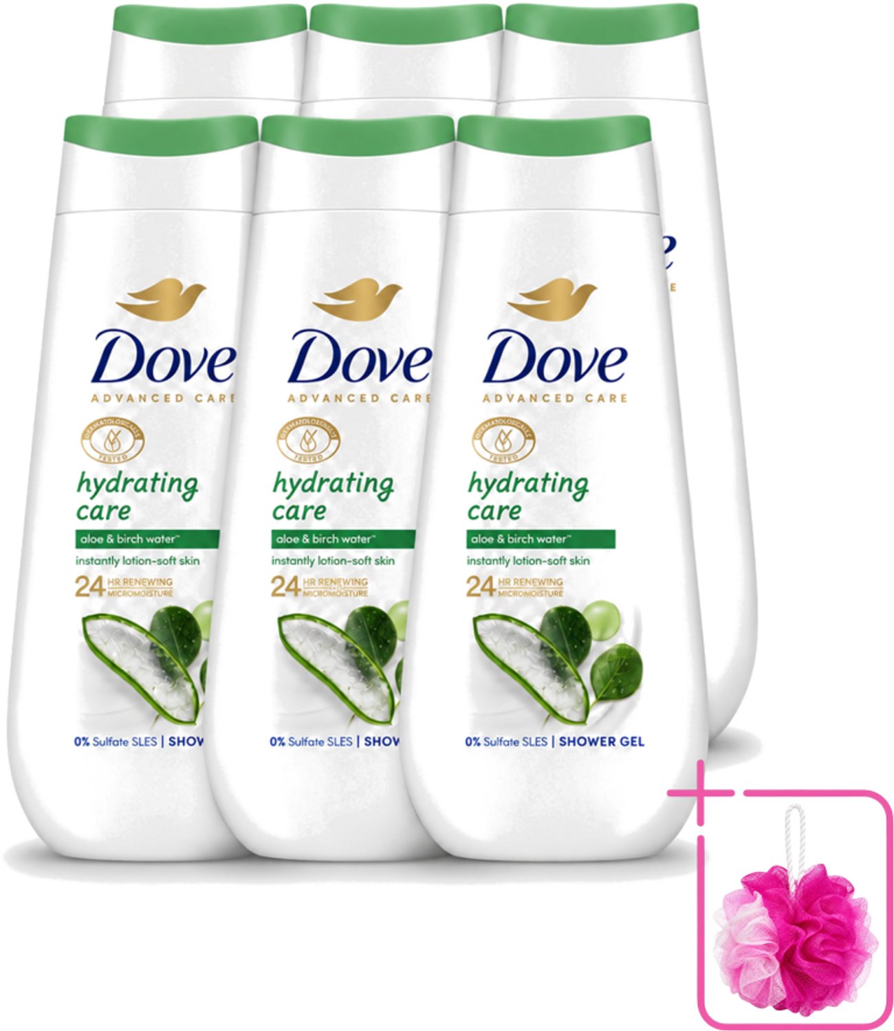 6 x Dove – Douchecrème – Hydrating Care – 225 ml - Bulkverpakking - Douchecrème - Douchemop - Hydratatie
