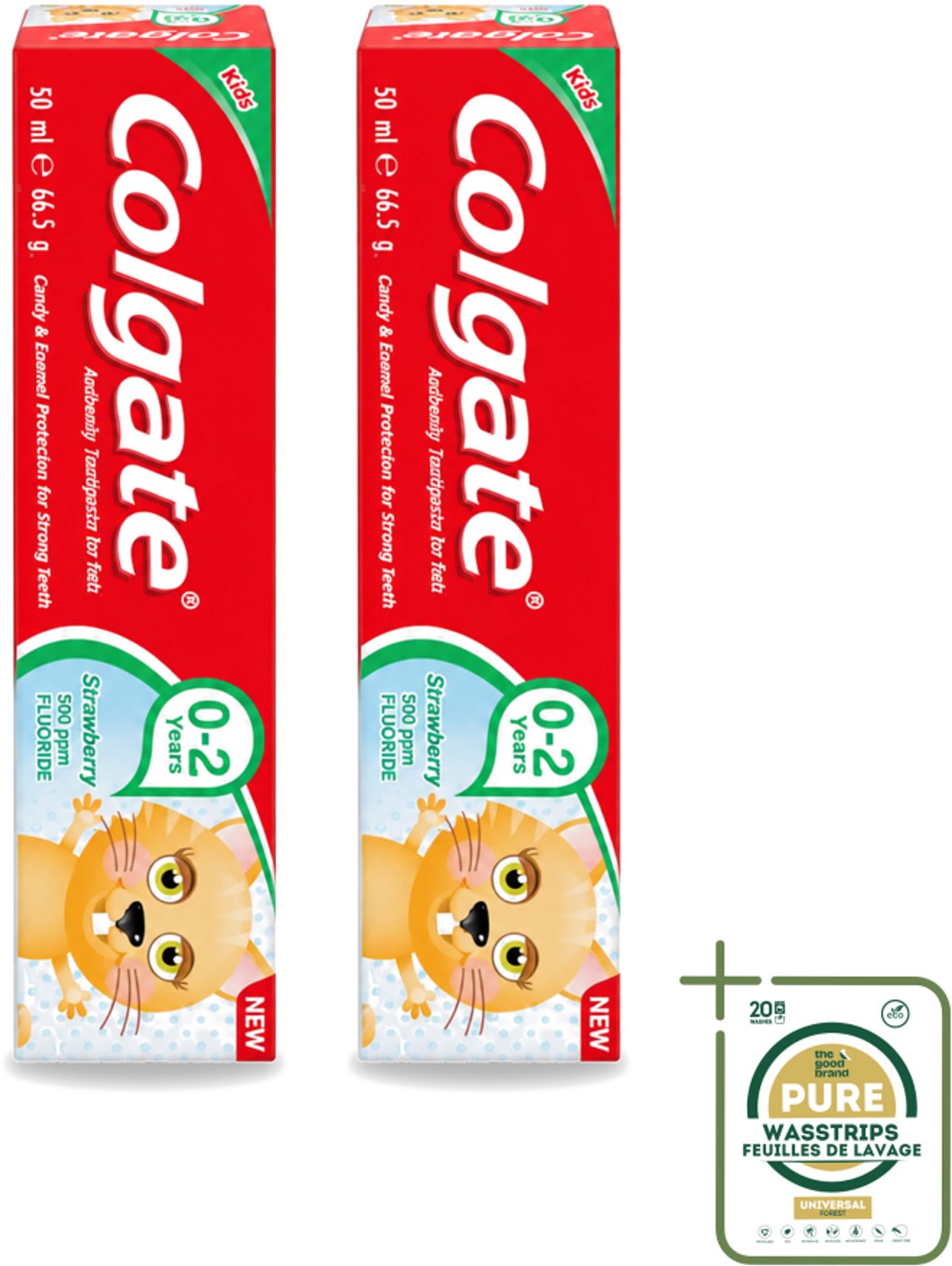 2 x Colgate - Aardbeismaak - Kindertandpasta - Voor 0 tot 2 jaar oud - 50ml - Wasstrips - Baby Tandenpoetsen - Kindertandpasta - Aardbeismaak - Melkgebit - Gaatjes Voorkomen
