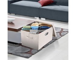 TYEERS Grote Opbergdoos met Deksel, Opvouwbaar, Afwasbaar, Opbergbak met Deksel, 44x30x29 cm, Set van 3, Beige - ShopVlot