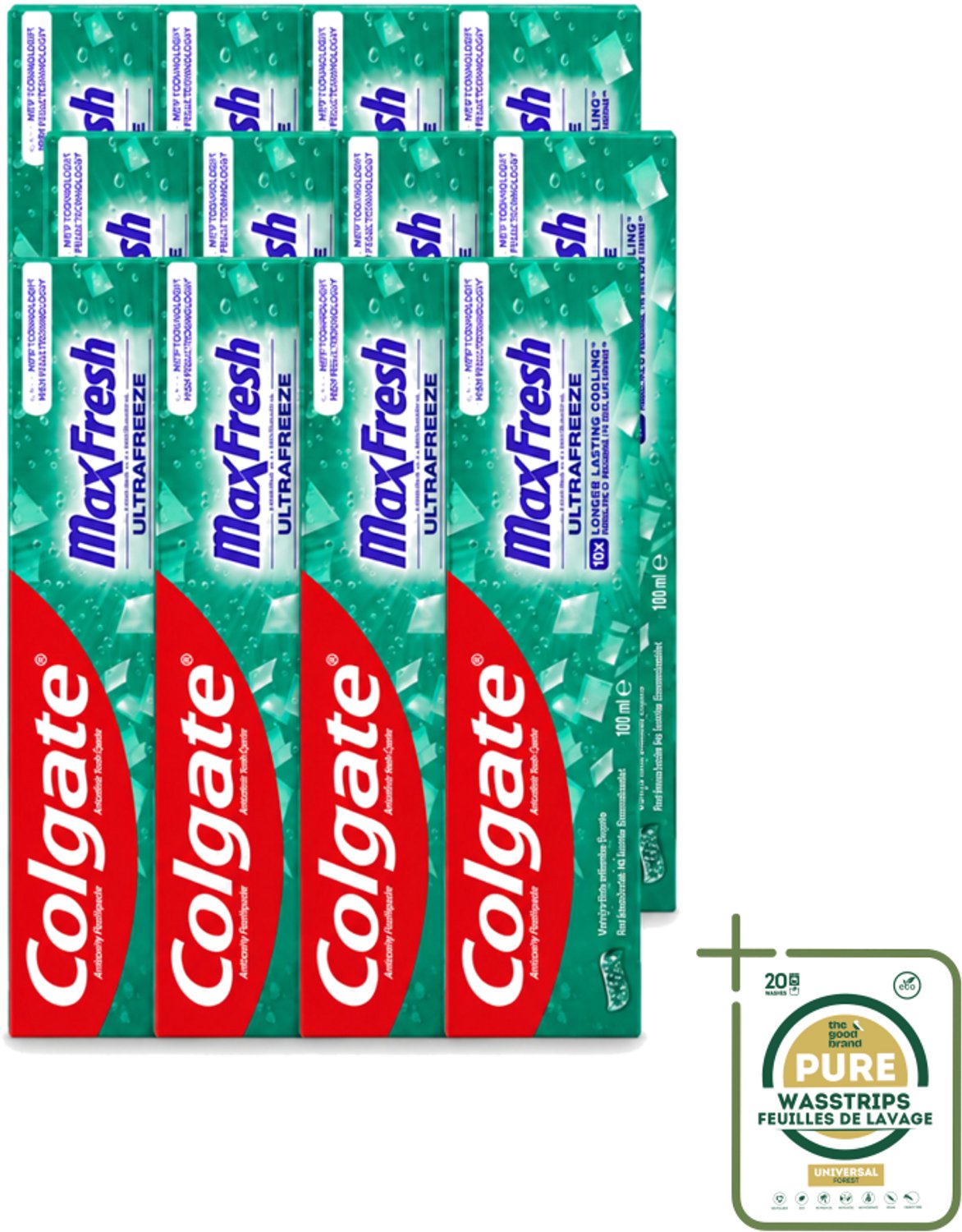 12 x Colgate - Max Fresh Clean Mint - Tandpasta - 100ml - Wasstrips - Tandpasta - Tanden Reinigen - Tanden Witter Maken - Tandbederf Bestrijden - Tandsteen Verwijderen