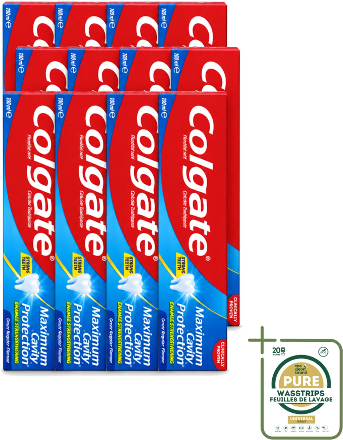 12 x Colgate - Maximum Cavity Protection - Tandpasta - 100ml - Wasstrips - Tandpasta - Gaatjesbescherming - Witte Tanden - Vlekverwijdering - Fluoridetandpasta