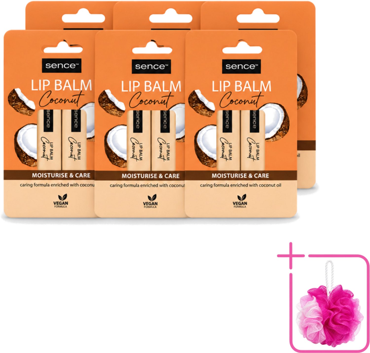 6 x Sence - Moisturise & Care - Lippenbalsem Duo - Verzorgend - 2 x 4,3 g - Bulkverpakking - Lippenbalsem - Douchemop - Kokos
