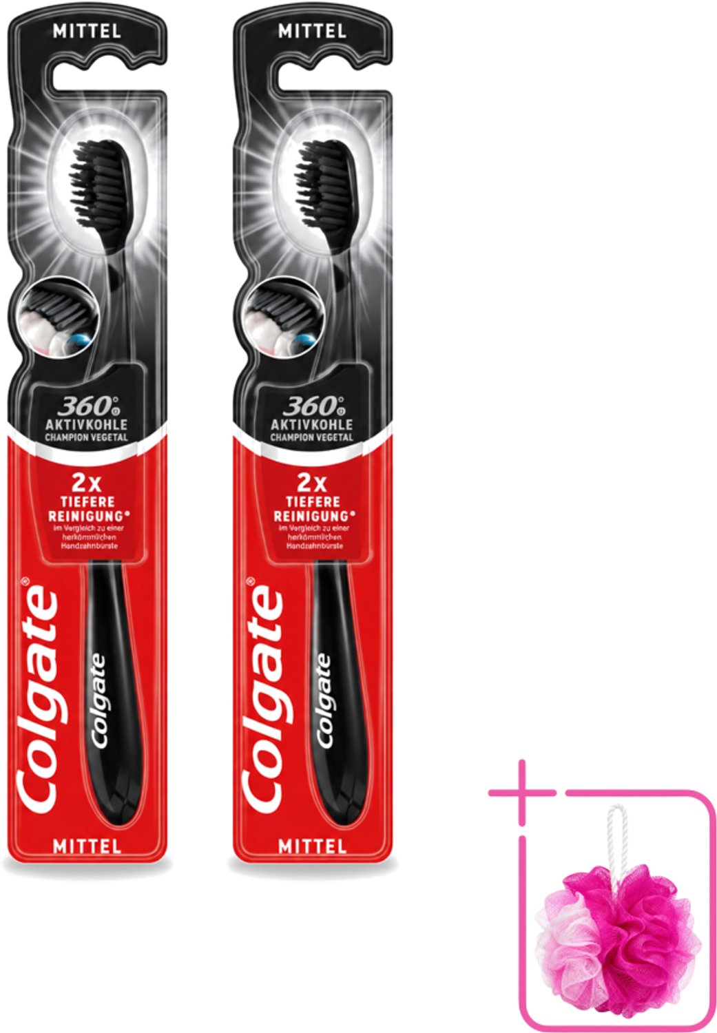 2 x Colgate - Tandenborstel - Charcoal Black 360 Medium - Zwart - 1 Tandenborstel - Bulkverpakking - Tandenborstel houtskool - Tandenborstel 360°