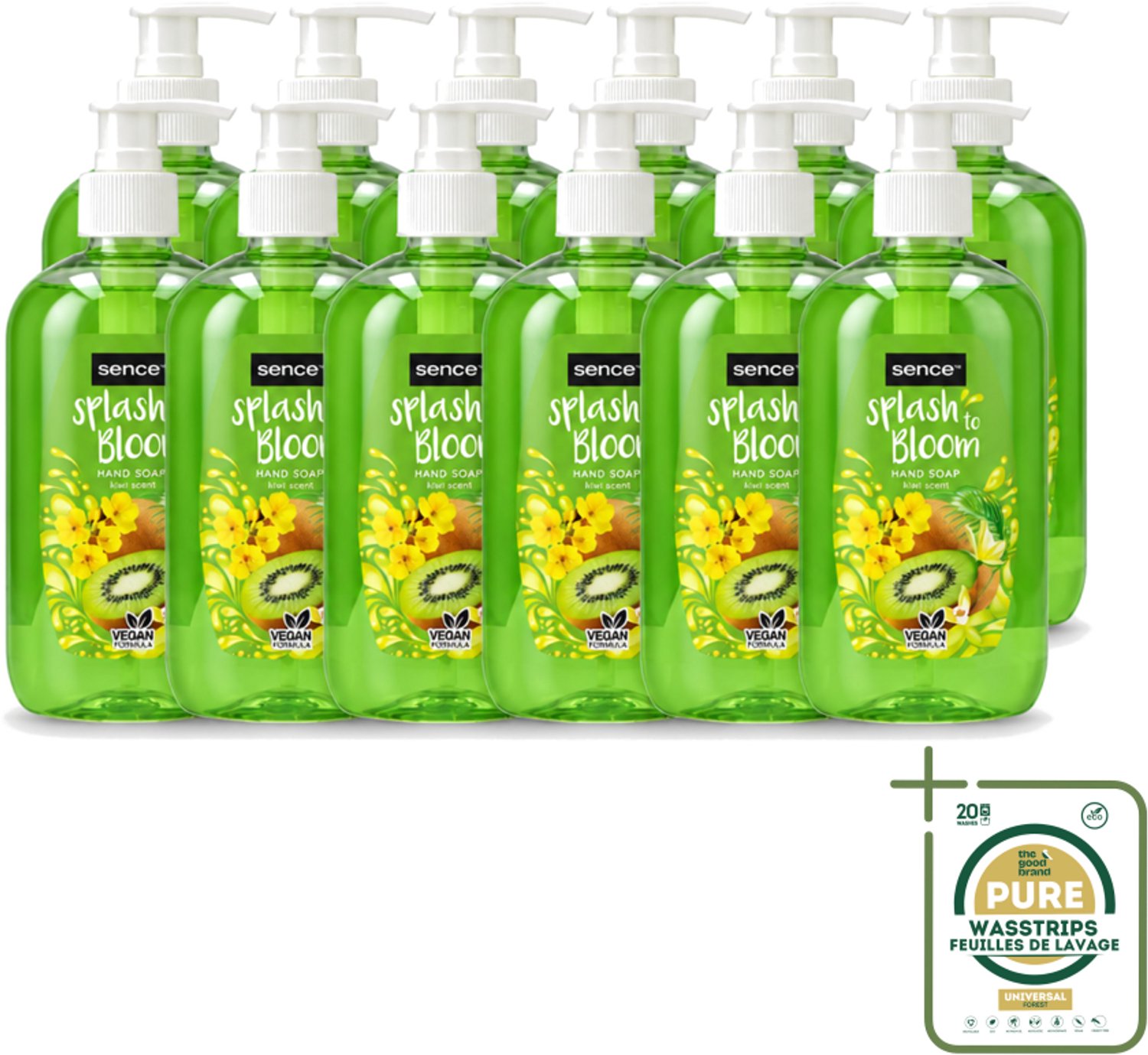 12 x Sence – Handzeep – Splash To Bloom Kiwi – 500 ml - Wasstrips - Handzeep - Handwas - Kiwi Geur - Hygiëne - Huidverzorging