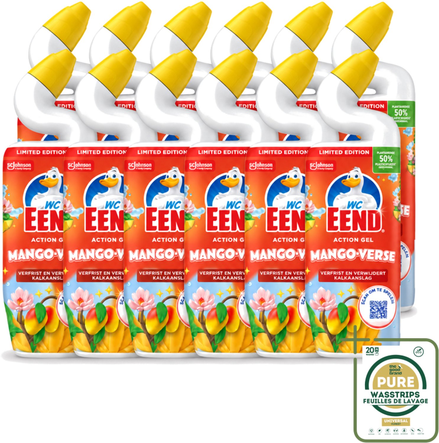 12 x WC Eend – Toiletgel – Action Gel Mango Fresh – 750 ml - Wasstrips - Toiletreiniger - Toiletgel - Kalkaanslag Verwijderen - Hygiëne - Toilet Reinigen