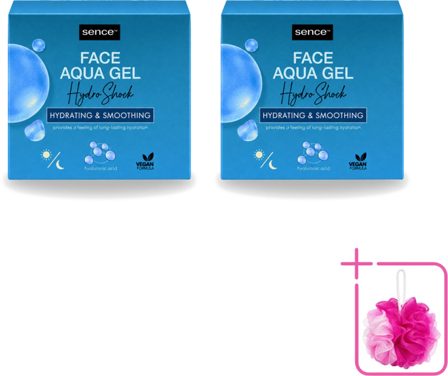 2 x Sence – Dagcrème – Aqua Gel Hydro Shock 2-in-1 – 50 ml - Bulkverpakking - Hyaluronzuur serum - Douchemop - Hydratatie serum