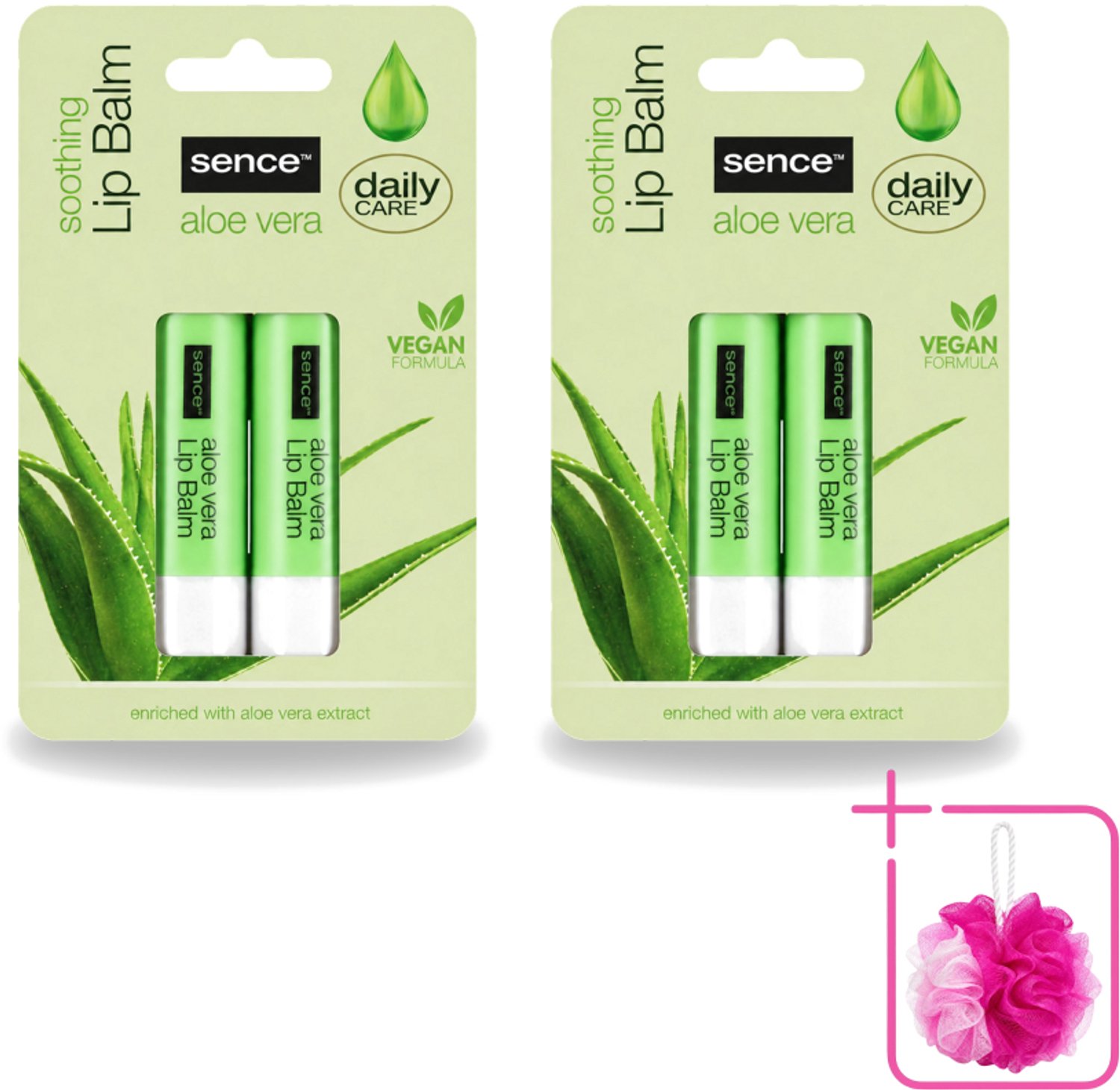 2 x Sence – Lippenbalsem – Aloë Vera – Verzorgend - Bulkverpakking - Lippenbalsem aloë vera - Douchemop - Droge lippen verzorgen
