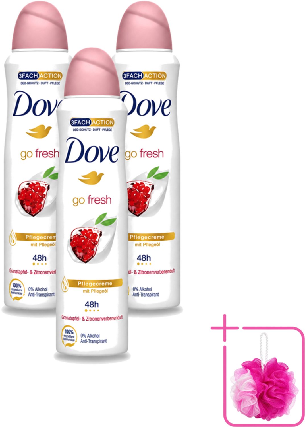 3 x Dove - Deodorant - Go Fresh Granaatappel - Frisse en fruitige geur - 150 ml - Bulkverpakking - Dove Go Fresh - Douchemop - Granaatappel
