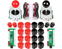 EG STARTS 2 Speler Arcade Game Kit Onderdelen USB Pc Joystick voor Mame Game DIY Zero Delay USB Encoder + 2 Joystick + 20 Drukknoppen Rood + Zwart Kits Ondersteuning Windows Systeem & Raspberry pi