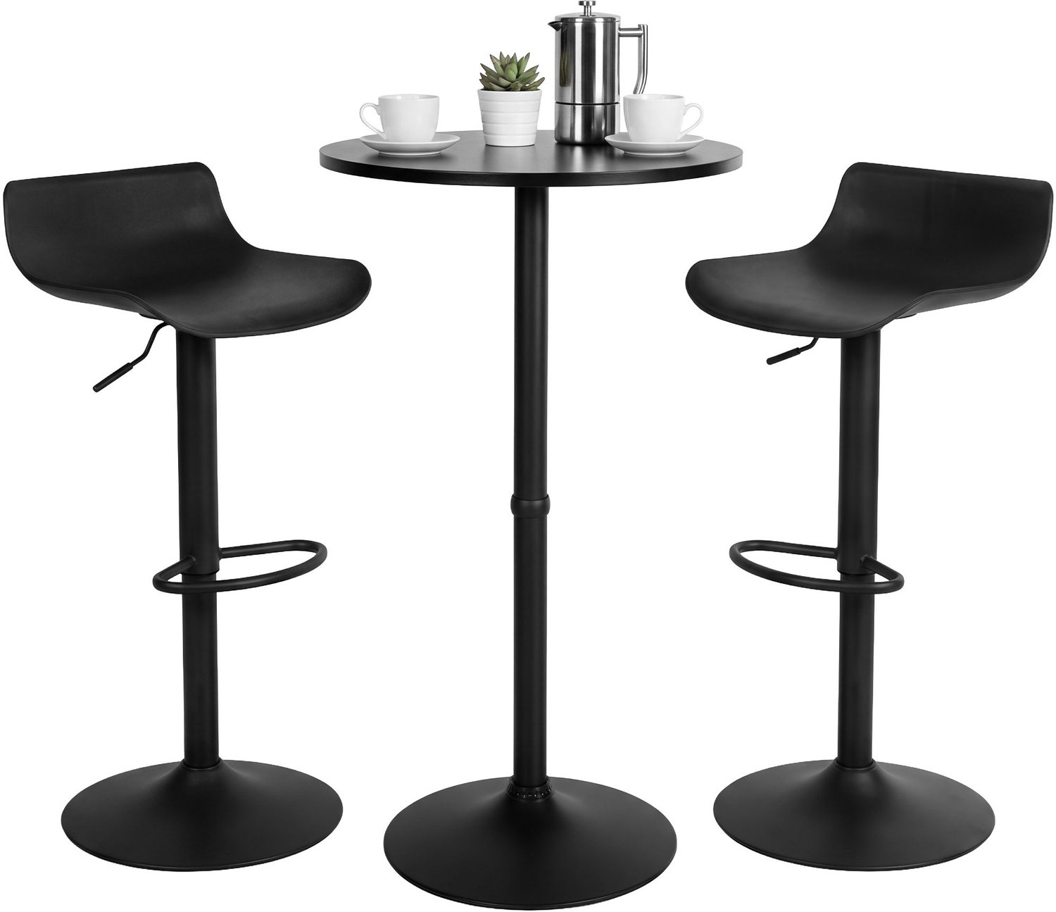 CLP Bartafelset Navo - Ronde Tafel - 2 Verstelbare Barkrukken - zwart