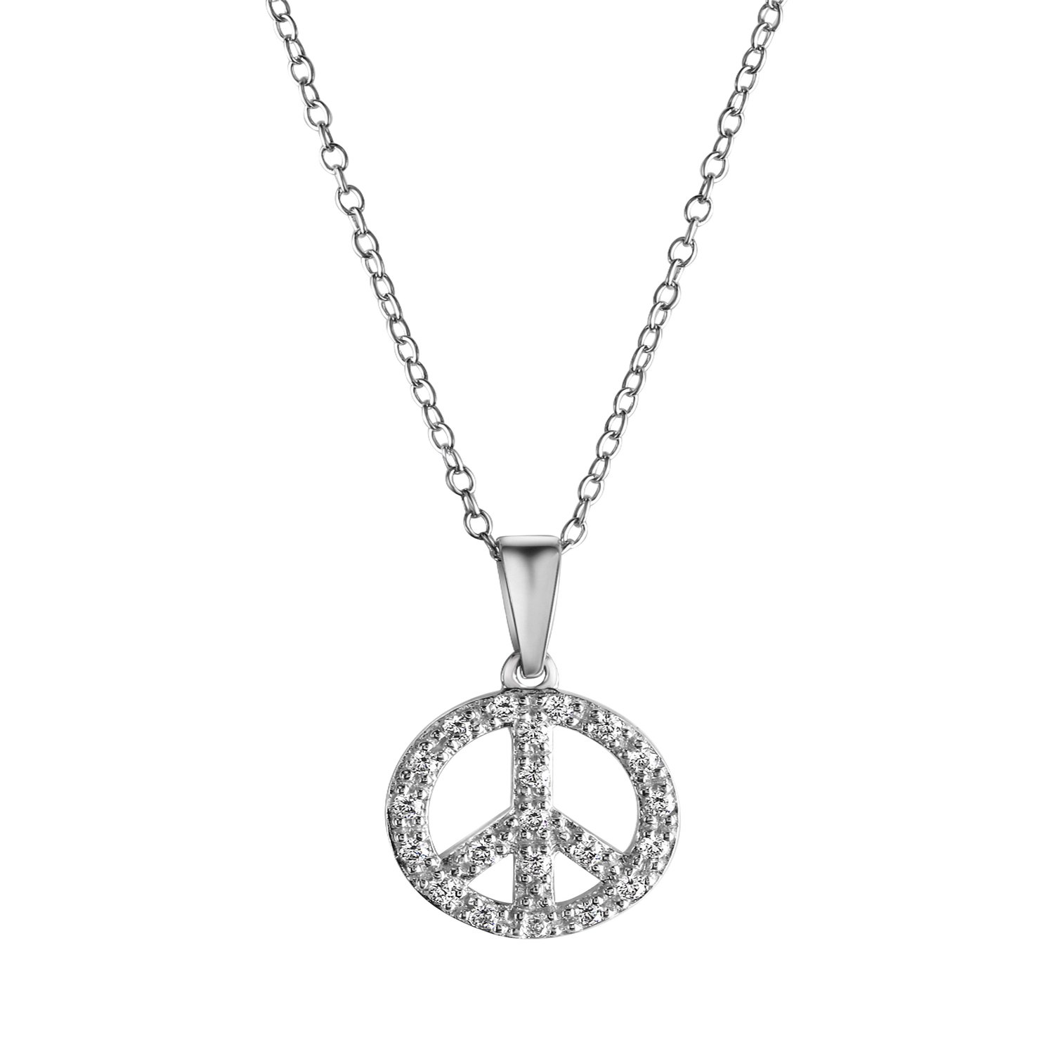 Celesta Silber Halskette Boho Peace mit Kette 42+3cm 925 Silber Zirkonia weiss
