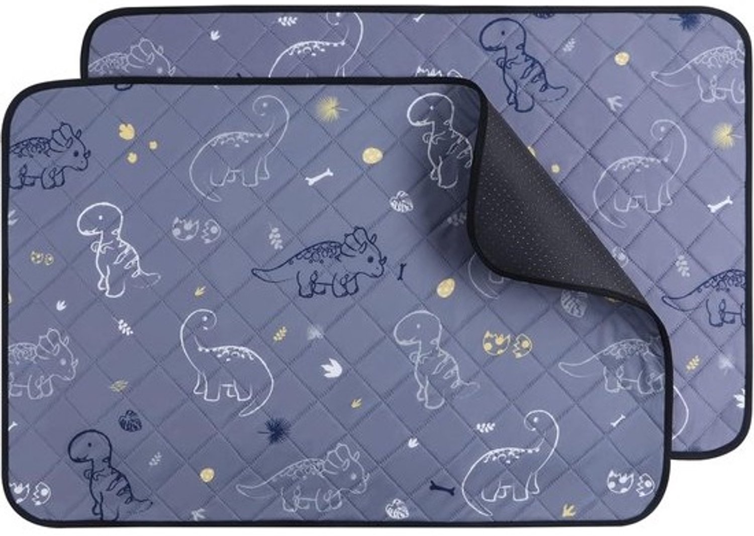 Wasbare plaspads - voor honden - Set van 2 - Antislip - waterdicht - Wasbare puppy-zindelijkheidstrainingspad - Snel absorberend - Grip voor box - EU007 - Grijze dinosaurus