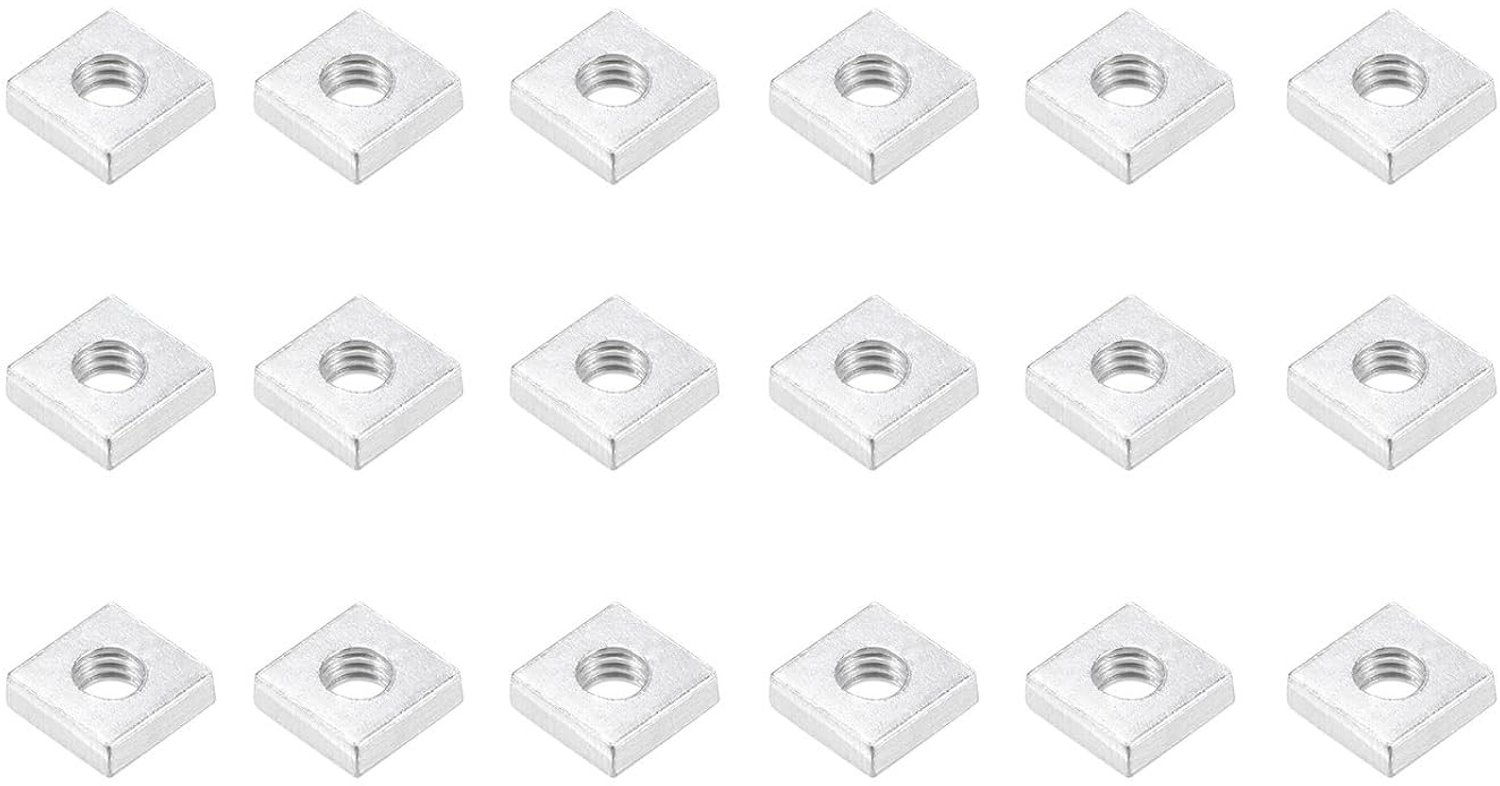 Vierkante Moeren M6 x 12 x 4 mm, Verpakking van 25, Hoogwaardige Stalen Moeren voor Meubelconstructie, Mechanische Apparatuur en Bevestigingselementen, Zilverkleurig
