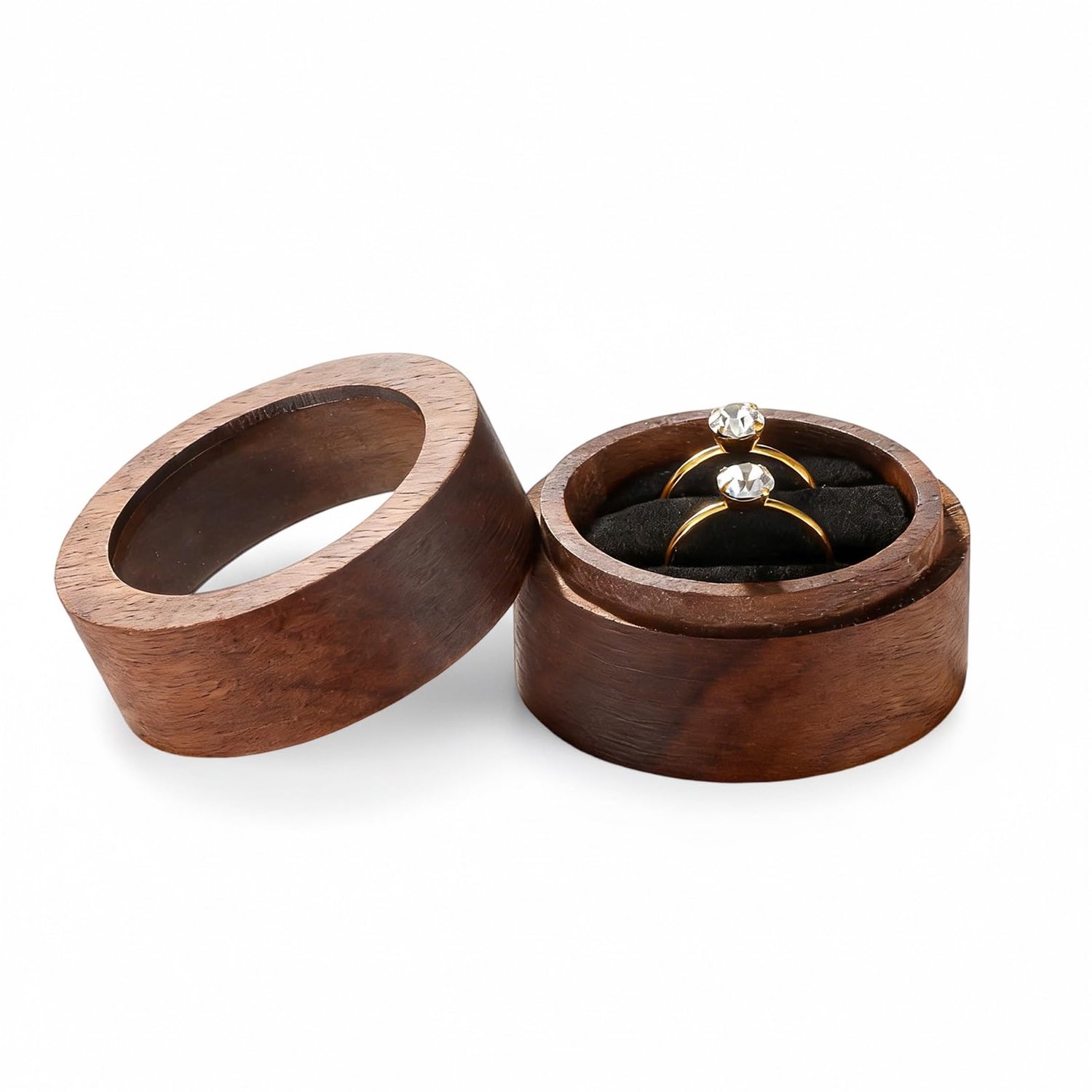 ringdoos walnoot - ronde ringdoos met 2 compartimenten - vintage ontwerp - perfect voor huwelijksaanzoek - ShopVlot