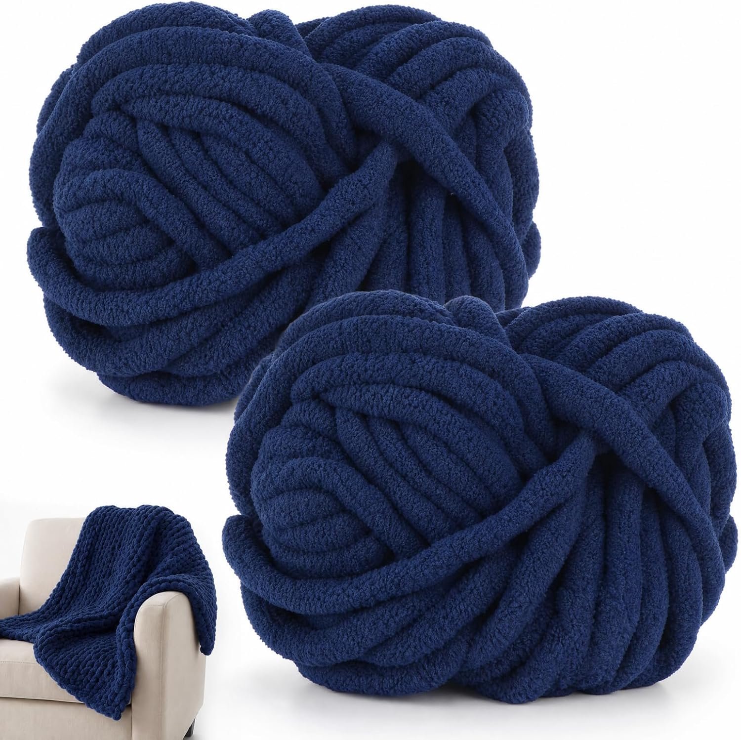 Dikke wol om te breien, 250 g x 2 chunky garen voor handbreien, pluizige zachte wol, XXL-armbreiwol voor het haken van dekens, sjaals, mutsen, huisdiernest (19 marineblauw)