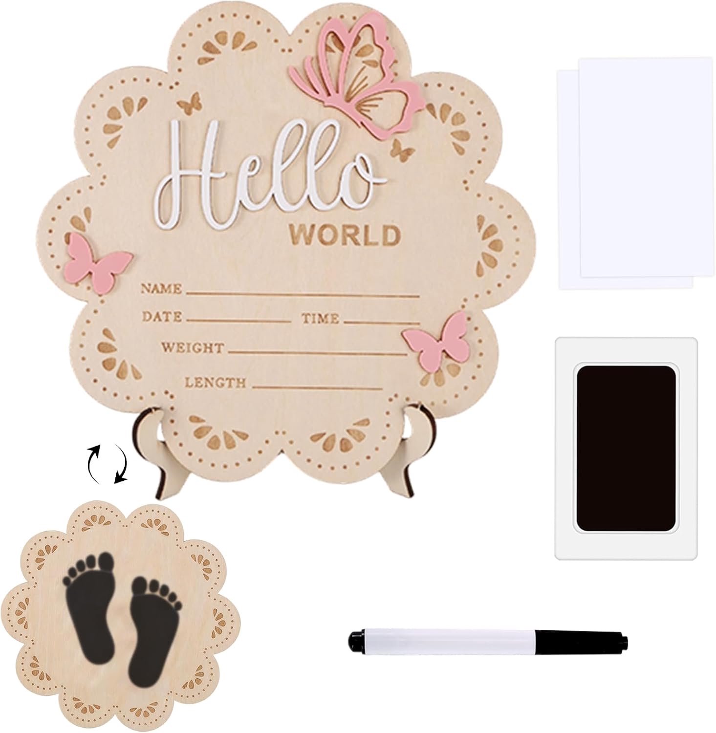 geboorteaankondigingsbord 30x20 cm - hout - roze - ideaal voor naam en datum - ServiceTopper