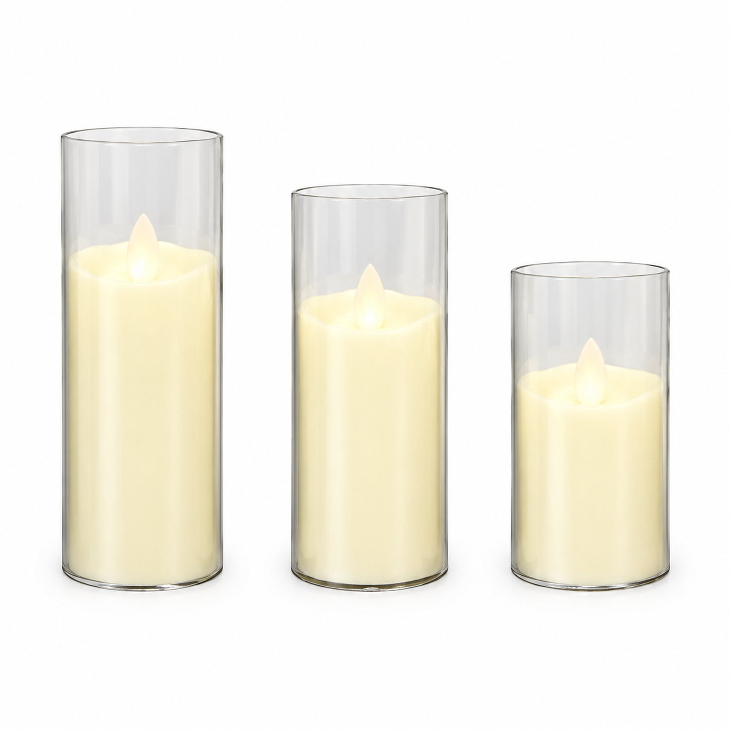 led kaarsen met bewegende vlam, 5 x 15 cm, grijs glas met golvende rand, voor sfeerdecoratie, 12 per displaydoos