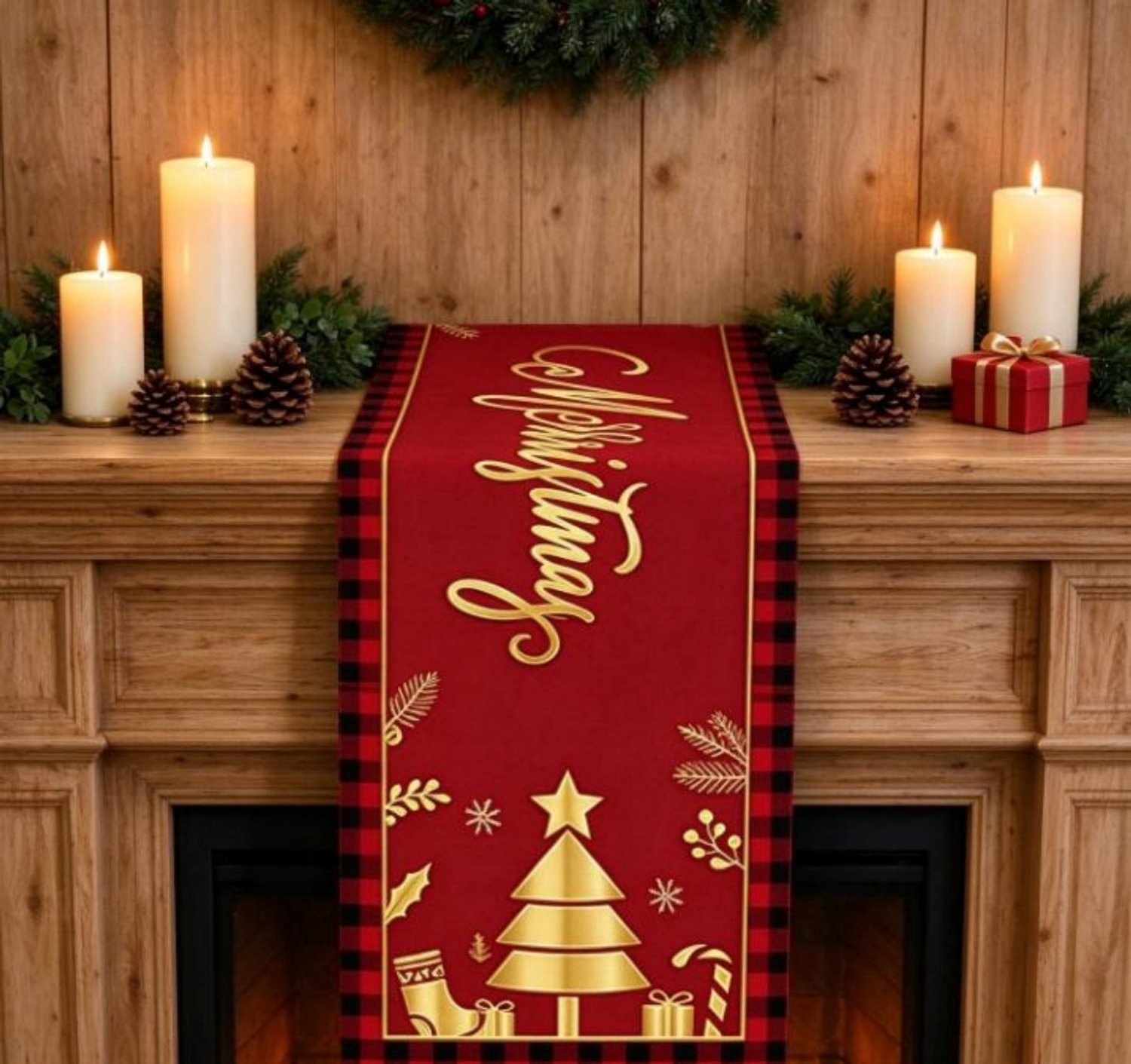 Kersttafelloper – L-33x275cm– Decoratieve tafelloper met opdruk – Feesttafelloper – Feestelijke decoratie voor de eettafel – Met kerstmotieven – Geschikt voor kerstfeesten in de winter en feestelijke decoratie in huis, keuken en eetkamer – foto 6