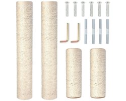 Natuurlijke Sisal Vervangingspaal voor Krabpaal - 4 Stuks, Inclusief Schroeven