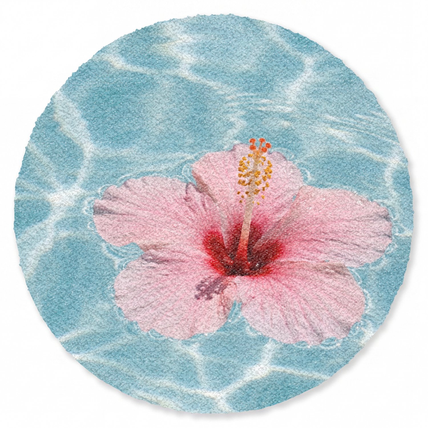Deurmat rond 120x120 cm - Droogloopmat Hibiscus - Water - Roze - Mat voor binnen - Schoonloopmat - Ronde deurmatten met print - Inloopmat