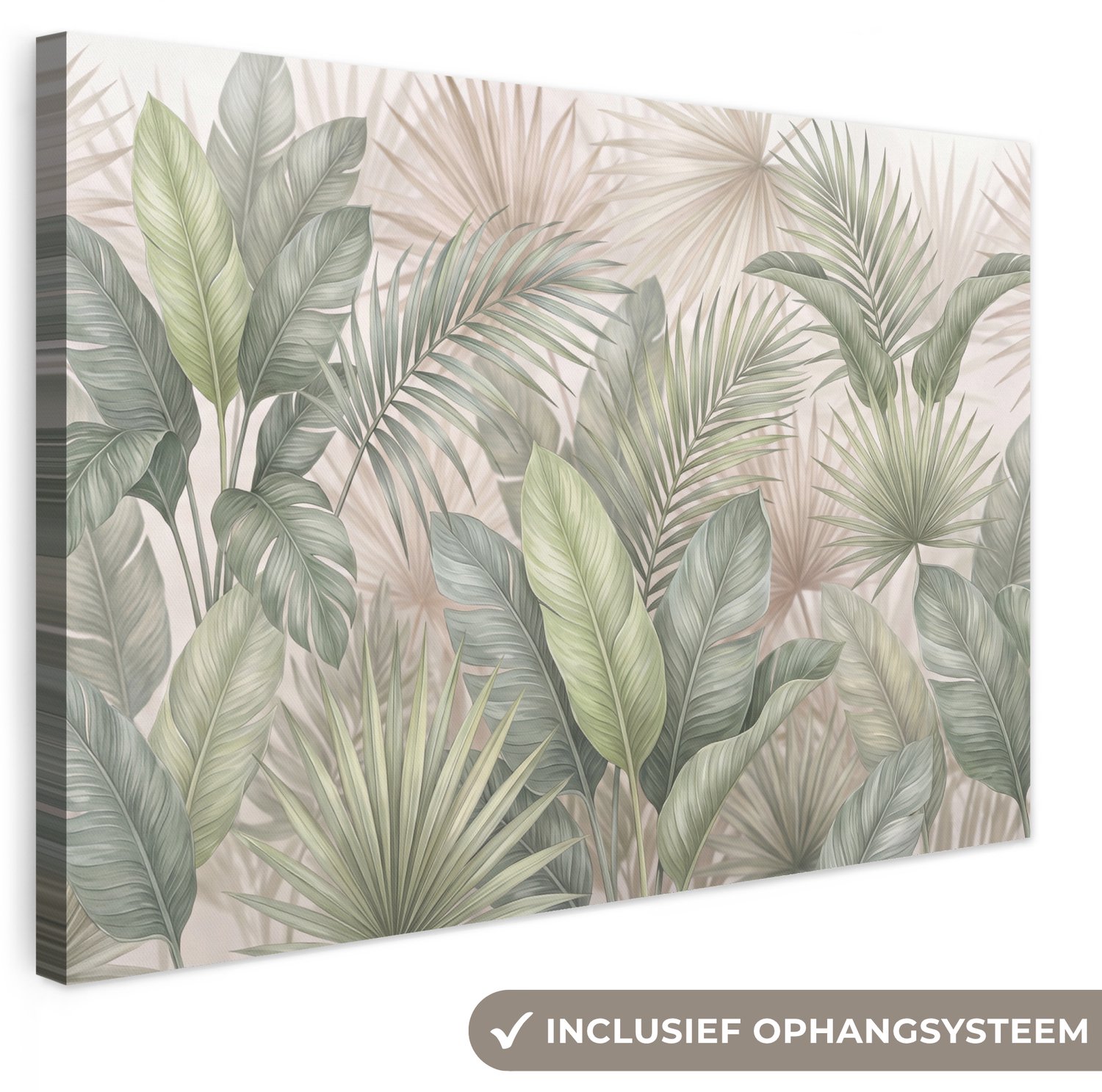 Canvas schilderij 60x40 cm - Exclusieve wanddecoratie Planten - Tropisch - Bladeren - Groen - Natuur - Muurdecoratie woonkamer - Slaapkamer decoratie - Kamer accessoires - Schilderijen op canvas