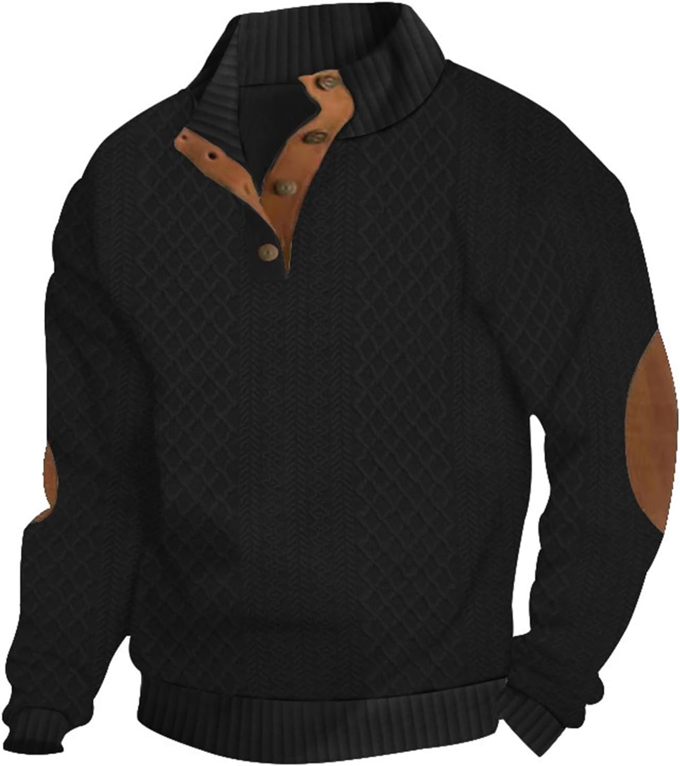 Sweatshirt met mock kraag en lederen elleboogstukken
