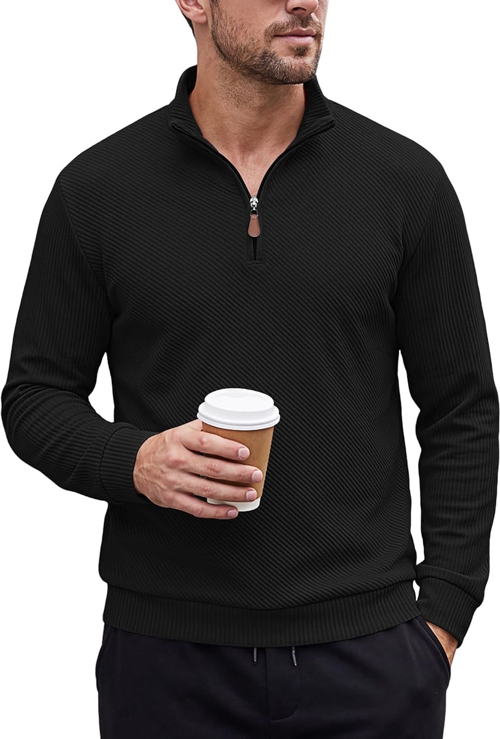 Sweatshirt met rits, staande kraag en twillstructuur