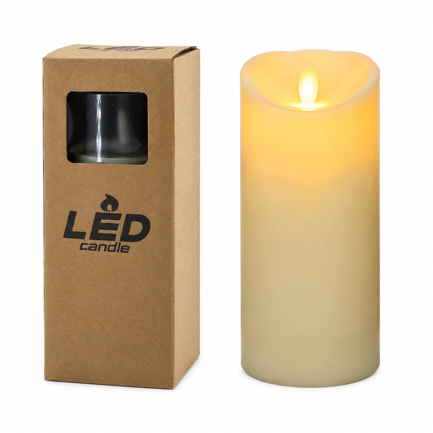 SWGOTA led kaarsen met bewegende vlam - 1 kaars, 7,5 x 17,5 cm, gladde cilindervorm met schuine bovenrand, in vensterdoos, zonder batterijen Crème
