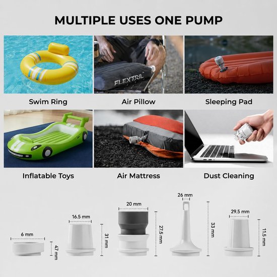 Tiny Pump 3X, Draagbare Luchtpomp met 5 Lichtstanden Kampeerlantaarn, 5 kPa, Geavanceerd Geluidsarm Ontwerp Elektrische Luchtmatraspomp voor Slaapmatten, vacuümopbergzakken, Luchtbedden — afbeelding 3