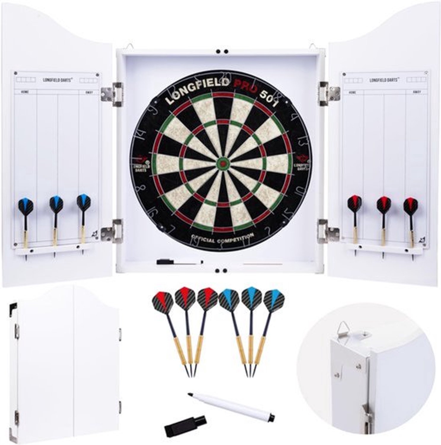 065019 - Dart Kabinetset Compleet incl wedstrijddartboard met 2 sets pijlen 9-delige set