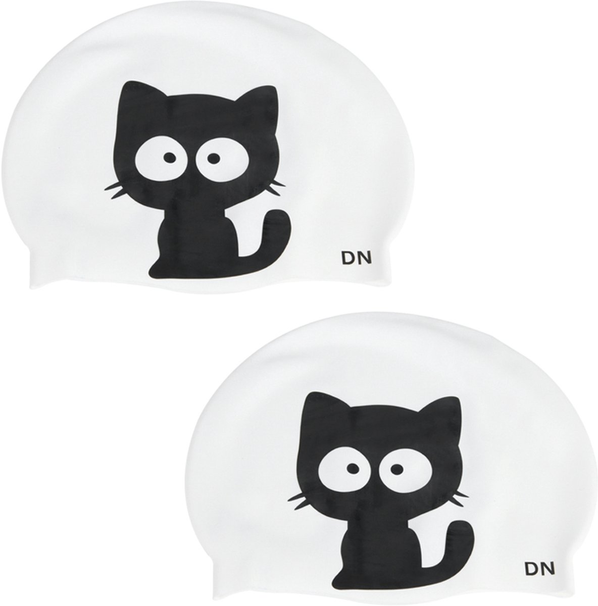 Siliconen zwemmutsen met kattenprint - 2 stuks - elastische vrije maat - voor kinderen - wit