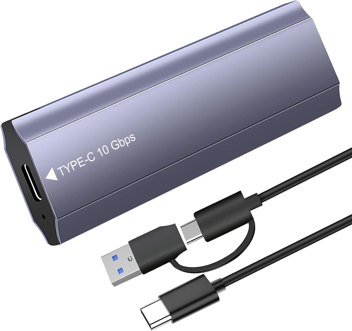 NVMe SSD-behuizing (NVMe & SATA) 10 Gbps USB 3.2/USB3.1 Gen2 m2 SSD-behuizing met 2-in-1 kabel zonder gereedschap, USB-adapter voor PCIe M-Key/M+B Key in 2280/2242/2230/2260, aluminium grijze