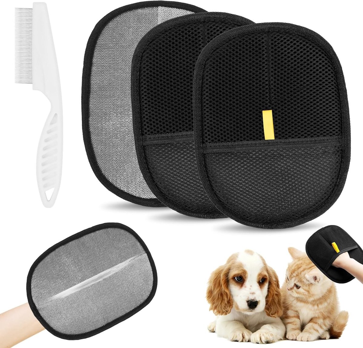 Honden- en kattenverzorging: Dubbelzijdige anti-statische handschoenen voor het verwijderen van dierenharen, ideaal voor een gezonde vacht (2 stuks)
