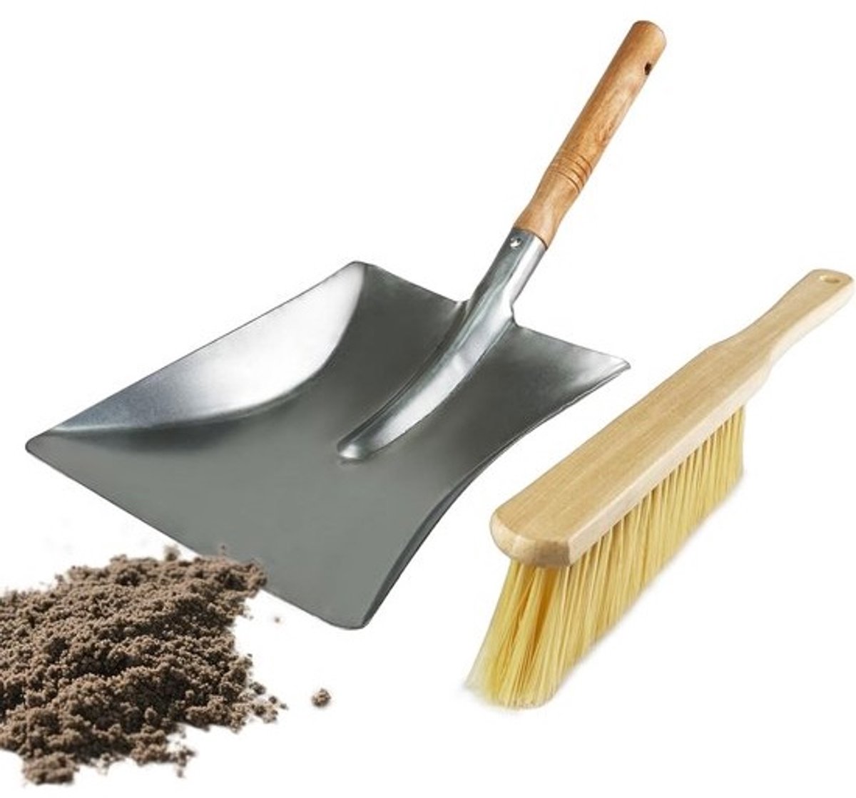 Metalen schoffel en bezem set met houten handvat - praktisch en duurzaam schoonmaakgereedschap voor binnen en buiten