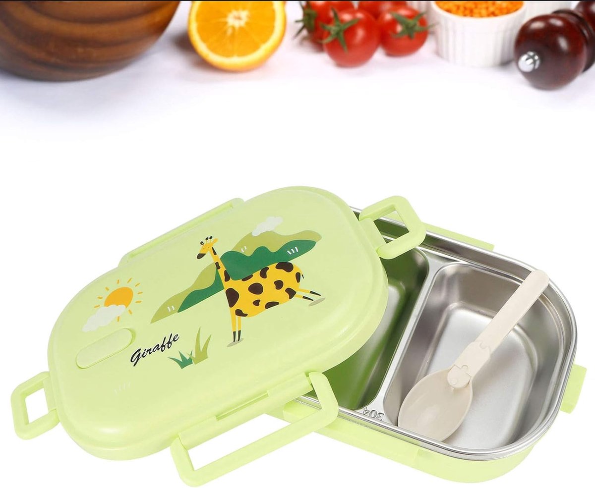 Lunchbox van het roestvrij staal van de kindercontainer voor keuken (stevige groen-giraffe)