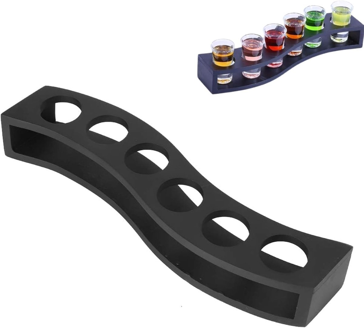 Cocktailhouder met 6 gaten, houten serveerbord voor shotglazen, ideaal voor feestjes en bars