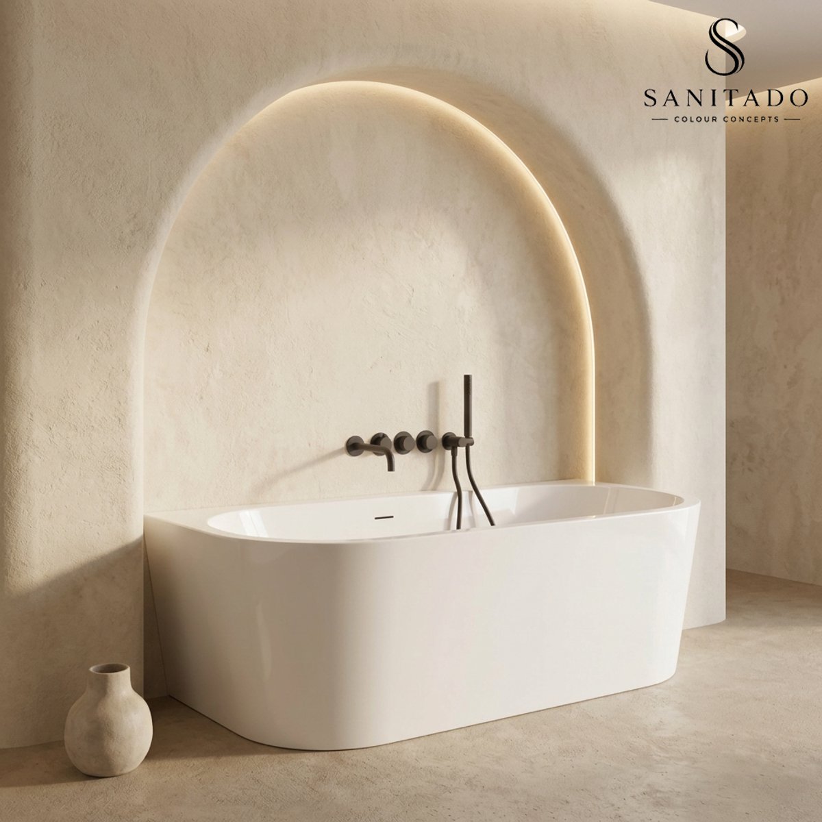 Sanitado Elements Bareiss Luxe Half-vrijstaand Bad 180x80cm Glans Wit