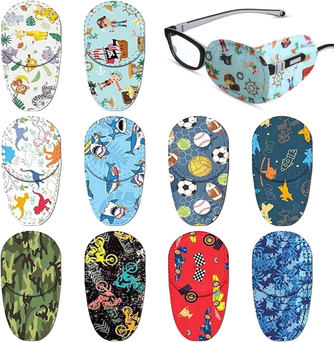 10 Stuks Oogpleisters voor Tieners, Herbruikbare Cartoon Oogpatches, Kleurige Oogpleisters voor Behandeling van Luie Ogen en Strabismus, Geschikt voor Links en Rechts Oog