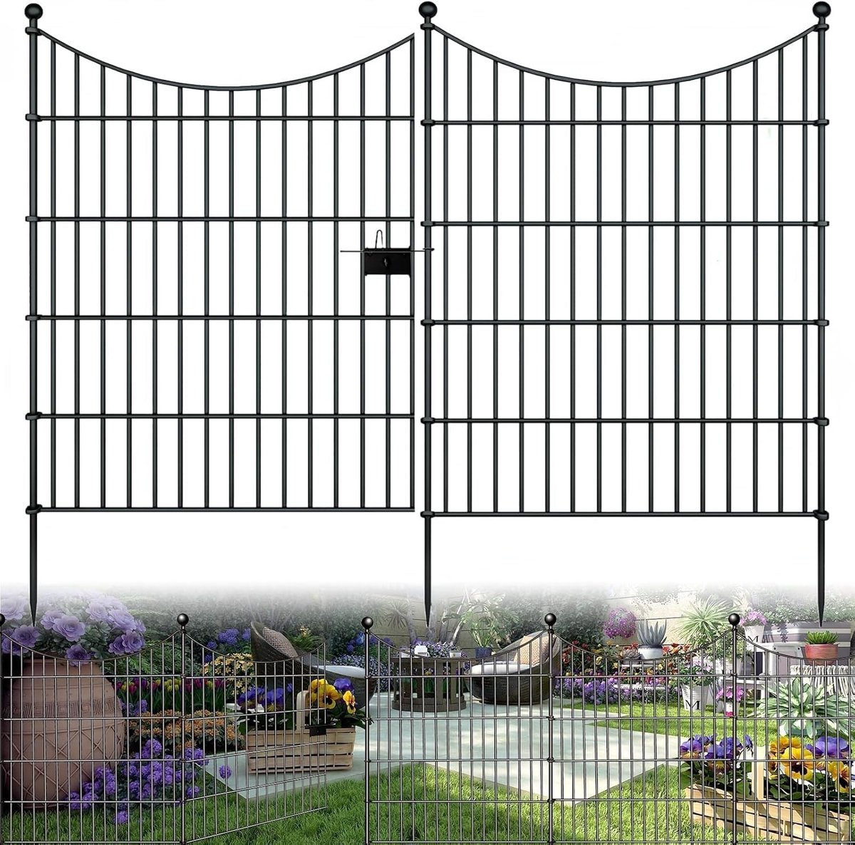 Stalen Tuinhek met 10 Elementen en 11 Montagebalken voor Buiten, Geschikt voor Huisdieren en Tuinbeveiliging, 74 x 81 cm
